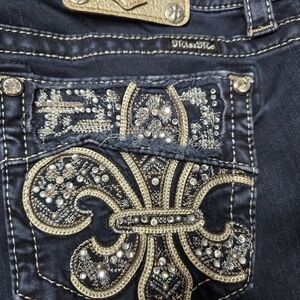 Miss Me Signature Ankle Skinny Jeans Size 32 Embellished Fleur Pocket Stretch